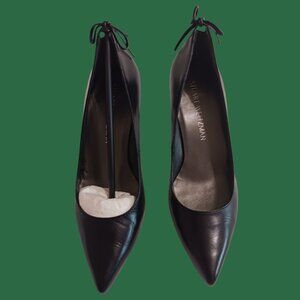 Stuart Weitzman Peekamid Leather Pointed Toe Heels Bow Detail Blk Size 36.5/6